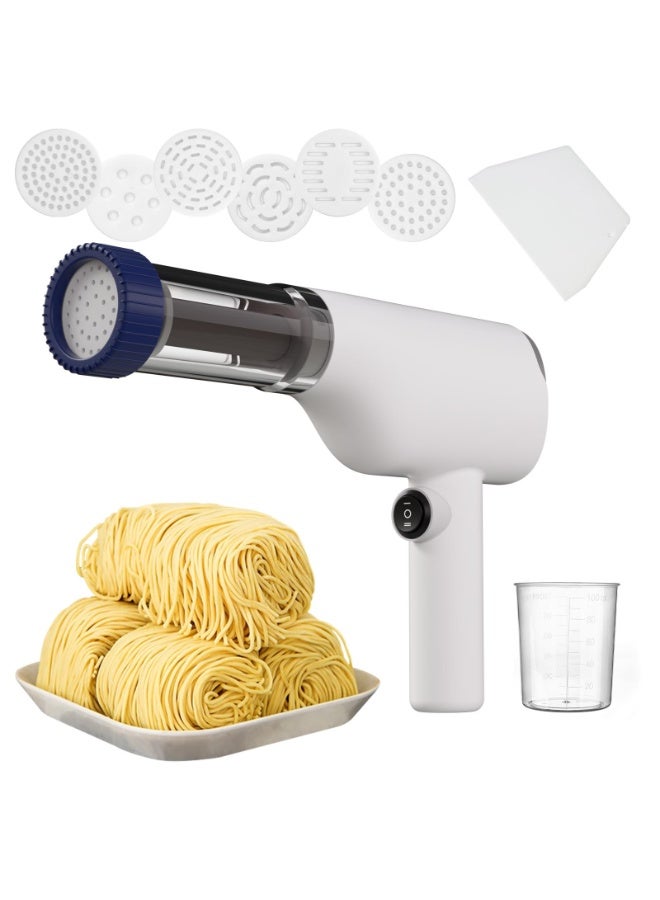 ماكينة صنع المكرونة الكهربائية المحمولة بدون سلك 6 في 1، ماكينة نودلز أوتوماتيكية يدوية ببطارية ليثيوم قابلة للشحن 1500mAh، صانعة مكرونة منزلية من الستانلس ستيل الغذائي 304، ماكينة سباجيتي ولازانيا ورامن وأودون وسجق، جهاز تشكيل عجين المكرونة بقوالب متعددة، تشغيل بزر واحد، ماكينة مكرونة محمولة للمطبخ والرحلات والنزهات، صانعة نودلز منزلية سهلة الاستخدام، ماكينة مكرونة يدوية كهربائية صغيرة الحجم، جهاز تحضير المكرونة الطازجة في المنزل، مناسبة للمطابخ الصغيرة والسفر والتخييم، أداة مطبخ احترافية لصنع المكرونة الصحية بدون مواد حافظة - Image 1